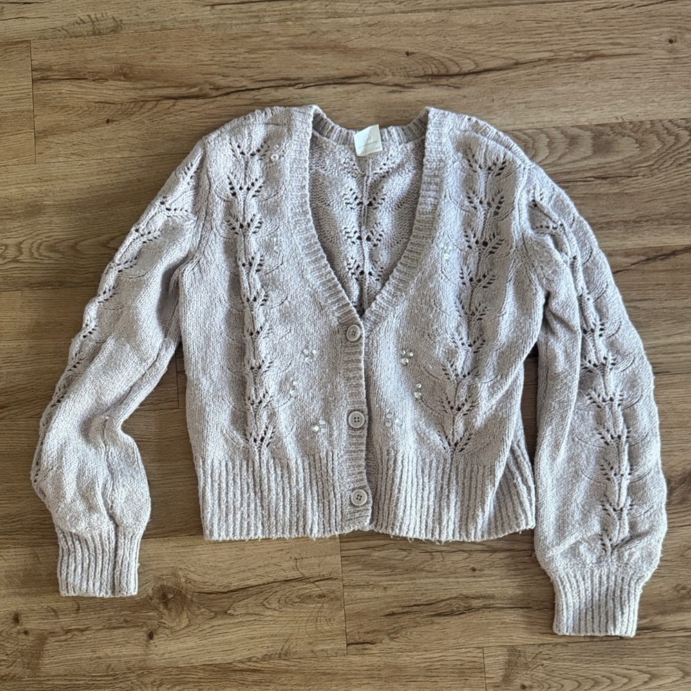 abercrombie kids Light tan V neck embellished 3 Button Cardigan Sweater
